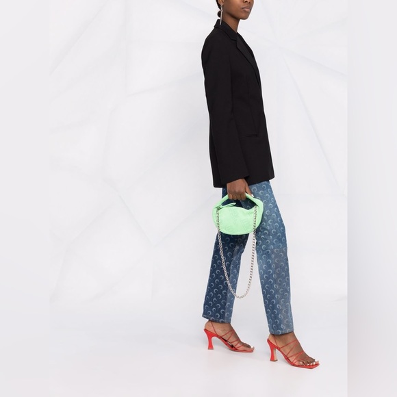 BY FAR Baby Cush Bag - Teal Perforated Suede Leather Chain Strap Shoulder Bag - Picture 12 of 13